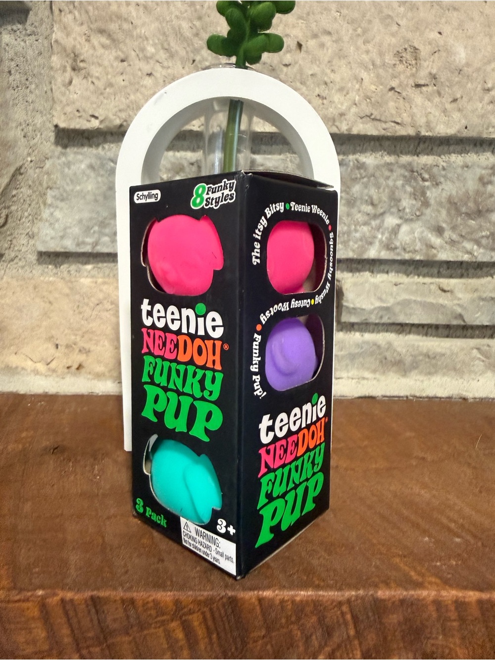 Teenie Needoh Funky Pup 3-Pack — Teal & Pink Sensory Toys